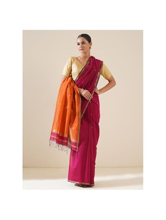 Pink & Orange Handloom Maheshwari Saree | Pure Cotton Silk with Blouse Piece