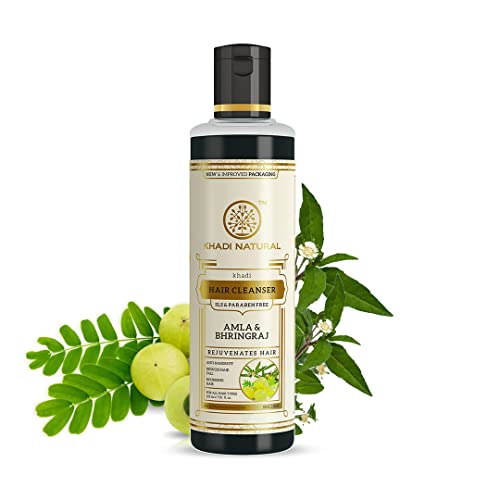 Khadi Natural Amla & Bhringraj Shampoo/Cleanser for Controlling Dandruff & Hair fall | Shampoo for Reducing Scalp Irritation | Paraben & Sulphate-Free | Suitable for All Hair Types, 210ml