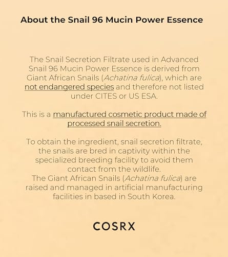 COSRX Snail Mucin 96% Power Repairing Essence 3.38 fl.oz 100ml, Hydrating Serum for Face with Snail Secretion Filtrate for Dull Skin & Fine Lines, Korean Skincare