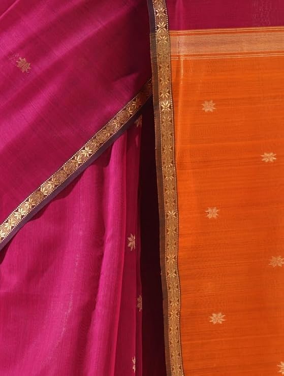 Pink & Orange Handloom Maheshwari Saree | Pure Cotton Silk with Blouse Piece