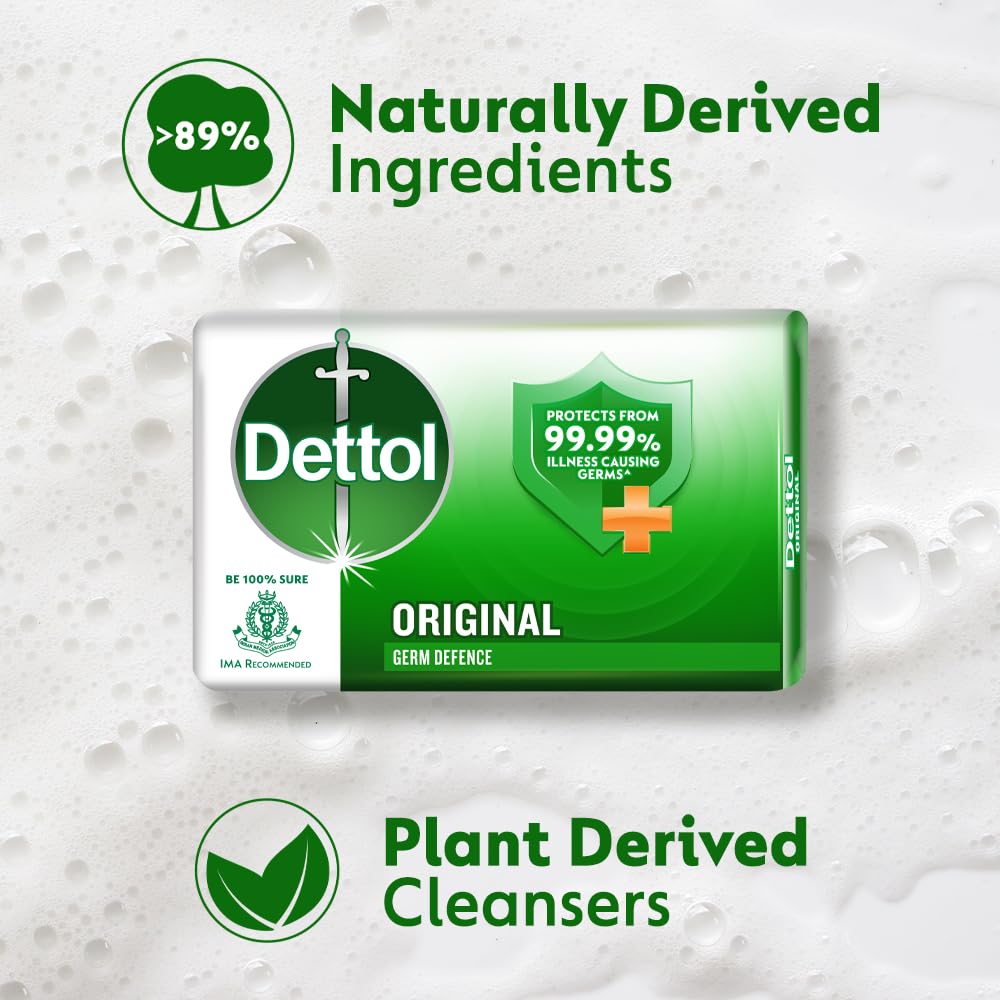 Dettol Original Germ Protection Bathing Soap Bar (400gm) | Kills 99.99% germs, 100g - Pack of 4