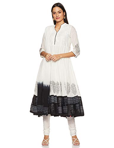 BIBA Women's Cotton Salwar Suit Set (SKD641638_Off-White/Black_XL (38))