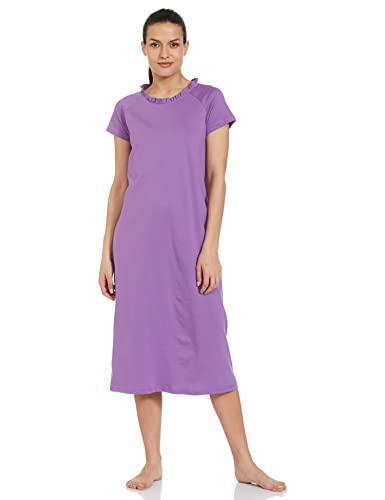 Amazon Brand - Eden & Ivy Women's Cotton Calf Length Nightdress Relaxed Nightgown (ENISS22WSPDR104_Purple_S)