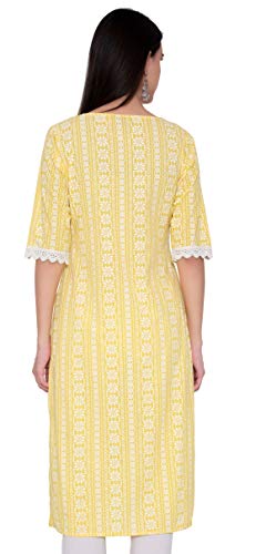 Amayra Women's Cotton Printed Straight Kurti (Yellow,M)