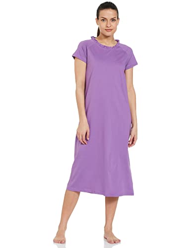 Amazon Brand - Eden & Ivy Women's Cotton Calf Length Nightdress Relaxed Nightgown (ENISS22WSPDR104_Purple_S)