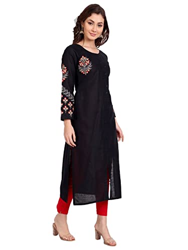 PAKIZA Women's Cotton Straight Kurti/Kurta (X-Large, Black)