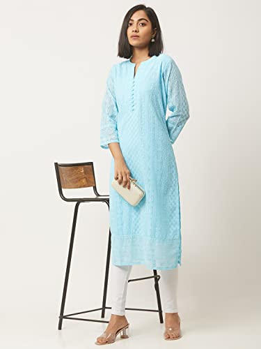 ZOLA Sky Blue Georgette Chikankari Kurta for Women