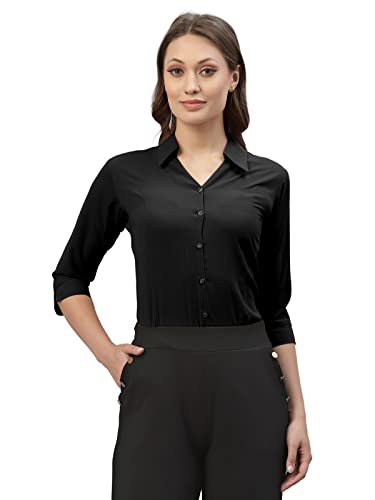 Selvia Solid Polyester Viscose Blend Top(329TKN253-M_Black & Grey)