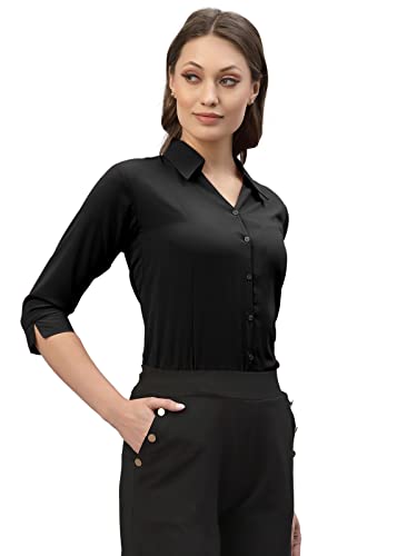 Selvia Solid Polyester Viscose Blend Top(329TKN253-M_Black & Grey)