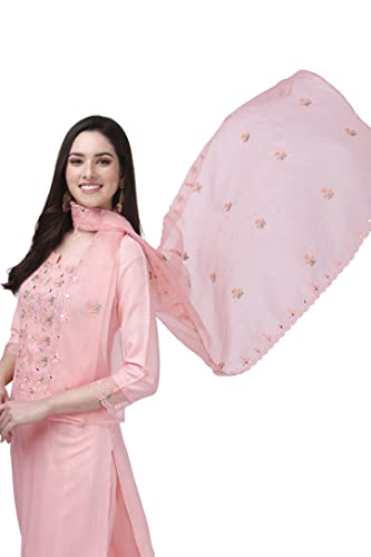 TRENDMALLS Women's Cotton Embroidery Kurta Pant Suit Set (TM.G103-LightPink-XS)