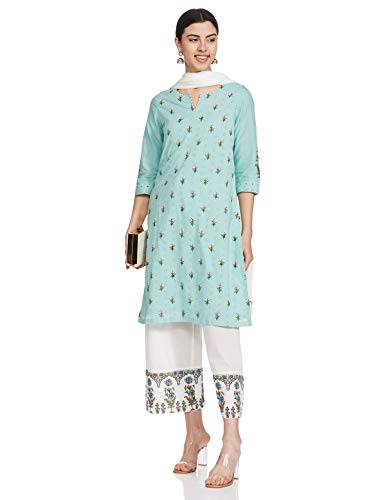 BIBA Women's Cotton Salwar Suit Set (SKD642832_Sea Green_S (32))