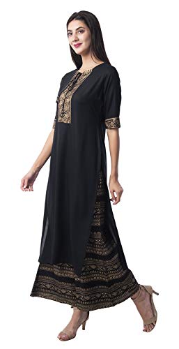 Amayra Women's Rayon Kurti With Palazzos(Black,M)