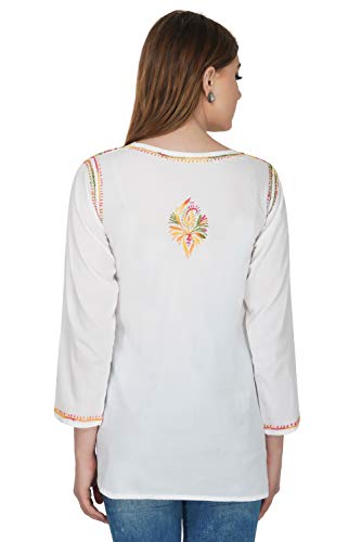 Vahson Designer Latest Chikankari Embroidery Cotton Short Kurti for Women/Girls (2XL, White)