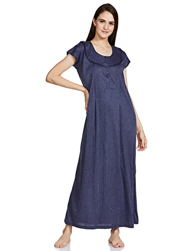 Fabme Women's Cotton Textured Maxi Casual Maternity/Feeding Nighty (Pack of 2) (NW0142_Navy Blue and Red_Free Size)