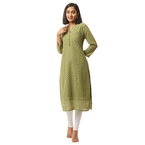 ZOLA Olive Green Georgette Chikankari Kurta for Women