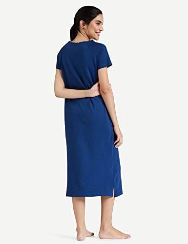 Amazon Brand - Eden & Ivy Women's Cotton Solid Calf Length Nightdress (Ei/Sw/Cmdr02_Navy_XXL_Navy_2XL)