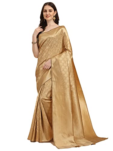 Jaanvi fashion Women's Banarsi Silk With Zari Jacquard Work Saree With Blouse Piece (prashanti-dark-gold)