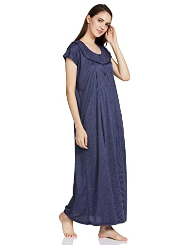 Fabme Women's Cotton Textured Maxi Casual Maternity/Feeding Nighty (Pack of 2) (NW0142_Navy Blue and Red_Free Size)