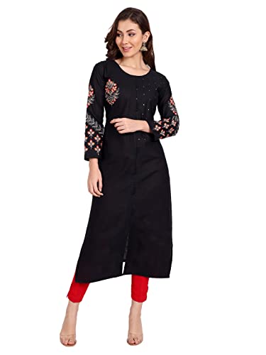 PAKIZA Women's Cotton Straight Kurti/Kurta (X-Large, Black)