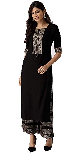 Amayra Women's Rayon Kurti With Palazzos(Black,M)