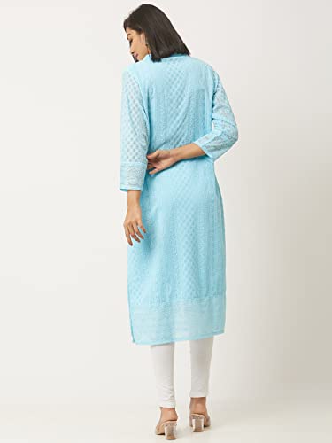 ZOLA Sky Blue Georgette Chikankari Kurta for Women