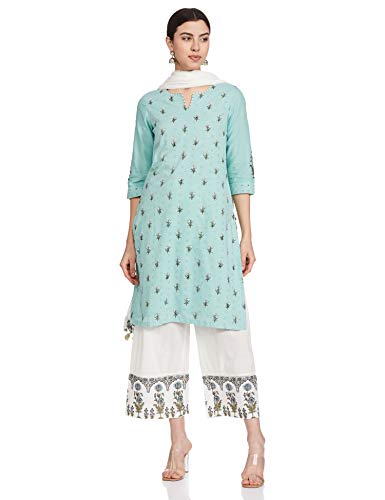 BIBA Women's Cotton Salwar Suit Set (SKD642832_Sea Green_S (32))