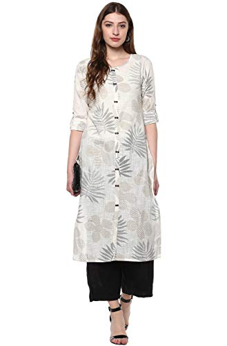 Janasya Women's Off White Cotton Kurta(Off White_Large)