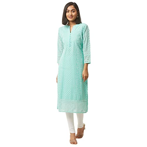 ZOLA Sea Green Georgette Chikankari Kurta for Women