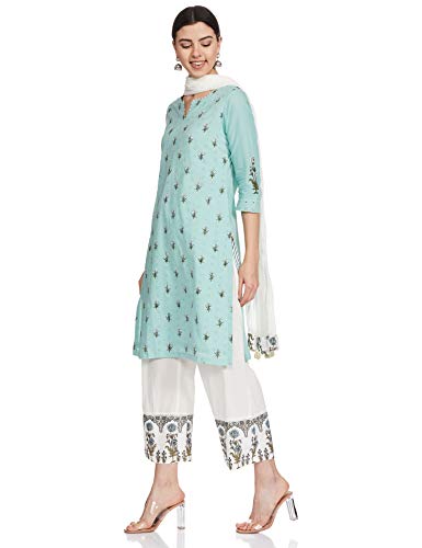 BIBA Women's Cotton Salwar Suit Set (SKD642832_Sea Green_S (32))