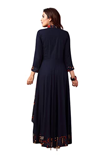 madhuram textiles Women's Rayon Gown Style Kurta (M-2082 L_Navy Blue_L)