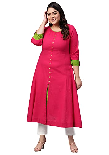 Yash Gallery Women's Plus Size Cotton Slub Embroidered Anarkali Kurta for Women (324YK393RANI_Pink_XXXXX-Large)