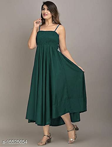 IQRAAR Women Rayon A-Line Western Gown for Girl/Women/Ladies (XX-Large, Bottal Green)