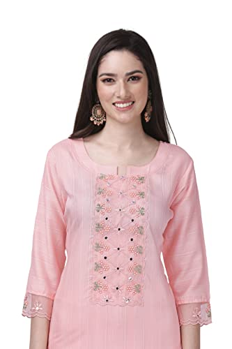 TRENDMALLS Women's Cotton Embroidery Kurta Pant Suit Set (TM.G103-LightPink-XS)