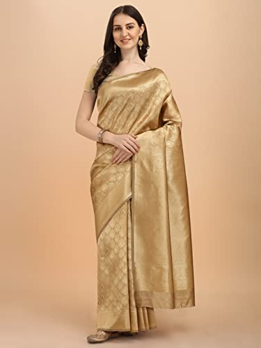 Jaanvi fashion Women's Banarsi Silk With Zari Jacquard Work Saree With Blouse Piece (prashanti-dark-gold)