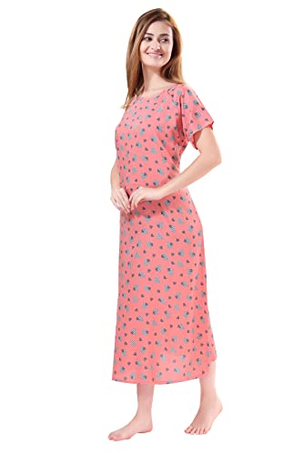 PIU Women's Cotton All Over Print Calf Length Feeding Nighty (HM1363L_Heart Peach_L)