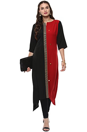 Janasya Women's Crepe Asymmetrical Hemline Solid Kurta (JNE2014-KR-178-XL)