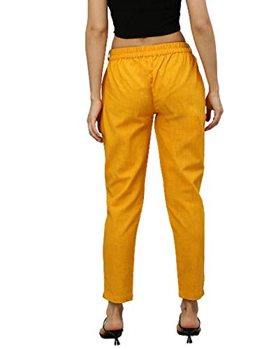 YASH GALLERY Women's Cotton Slub Solid Regular Fit Casual Trouser Pants Mustard