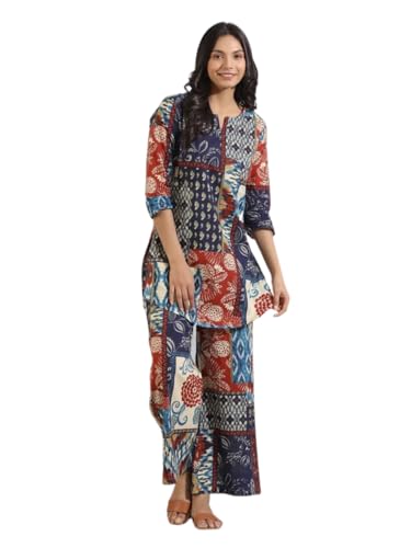 Leriya Fashion Kurta Set for Women || Ethnic Co Ord Set || Casual Kurta Set for Women || Fancy Kurta Set || Kurti Set for Women || Rayon Printed Short Kurti with Pant Set (xx-Large, Blue)