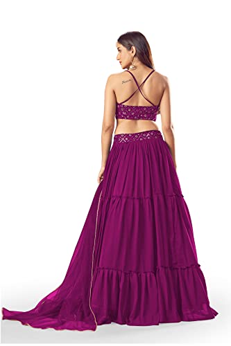 JINIMART Women Silk Semi-stitched Lehenga choli (wedding Ghaghra Cholis SF201202_Purple_Free Size)