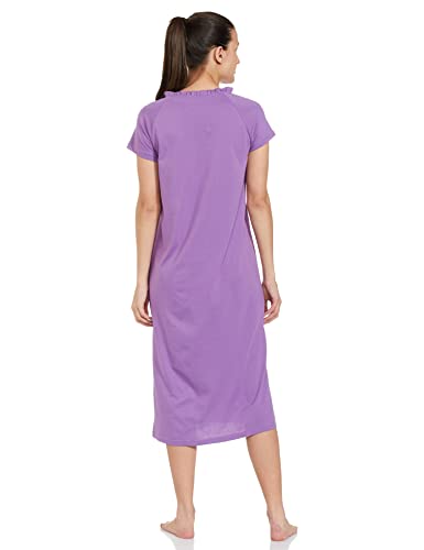 Amazon Brand - Eden & Ivy Women's Cotton Calf Length Nightdress Relaxed Nightgown (ENISS22WSPDR104_Purple_S)