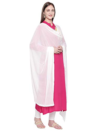 DUPATTA BAZAAR Woman's White Chiffon Dupatta