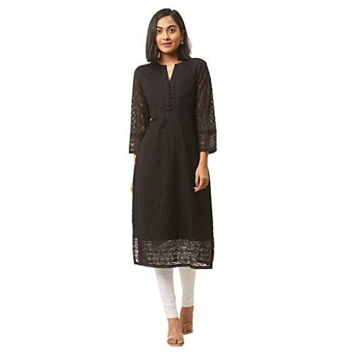 ZOLA Black Georgette Regular Fit Lucknowi Chikankari Kurta for Women