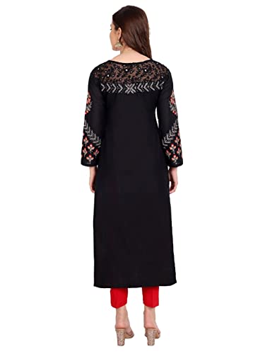 PAKIZA Women's Cotton Straight Kurti/Kurta (X-Large, Black)