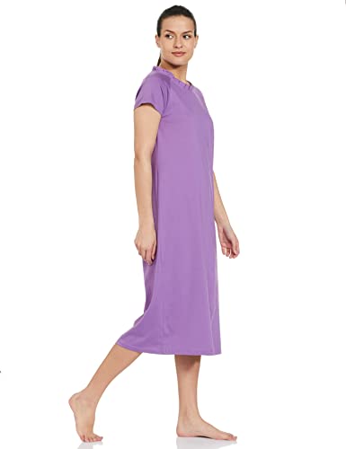 Amazon Brand - Eden & Ivy Women's Cotton Calf Length Nightdress Relaxed Nightgown (ENISS22WSPDR104_Purple_S)