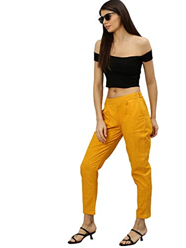 YASH GALLERY Women's Cotton Slub Solid Regular Fit Casual Trouser Pants Mustard