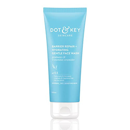 Dot & Key Barrier Repair + Hydrating Gentle Face Wash With Probiotic | Ceremide Face Wash | Face Wash for Dry Skin, Normal Skin & Sensitive Skin | Gently Cleanses Skin from Dirt & Oil for Unisex, 100ml