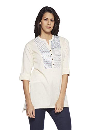 Pistaa's Women's Cotton Straight Short Kurti (KWTSTOPMRRNB_Off-White_X-Large)