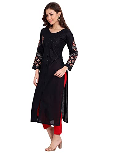 PAKIZA Women's Cotton Straight Kurti/Kurta (X-Large, Black)