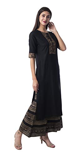 Amayra Women's Rayon Kurti With Palazzos(Black,M)