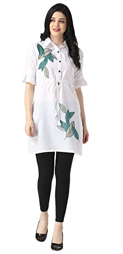 OM SAI LATEST CREATION Designer Slub Rayon Fully Stitched Straight Kurti for Women & Girls on Jeans Palazzo or Skirt (Plus Size Upto 2XL)-(Black) (White, XX-Large)